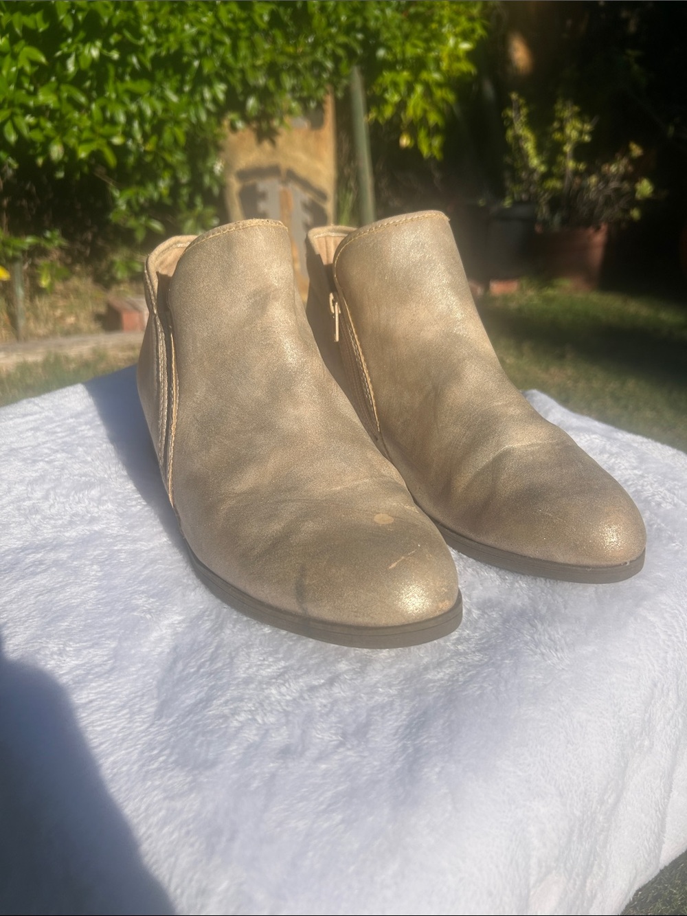 Time and Tru Metallic Gold Ankle Booties with Side Zip